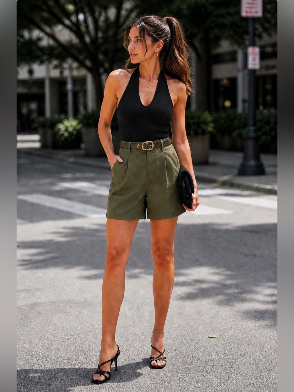 Express Editor Deep Olive Green Super High Rise Shorts Sz8 NWT w/faint mark - Picture 6 of 6